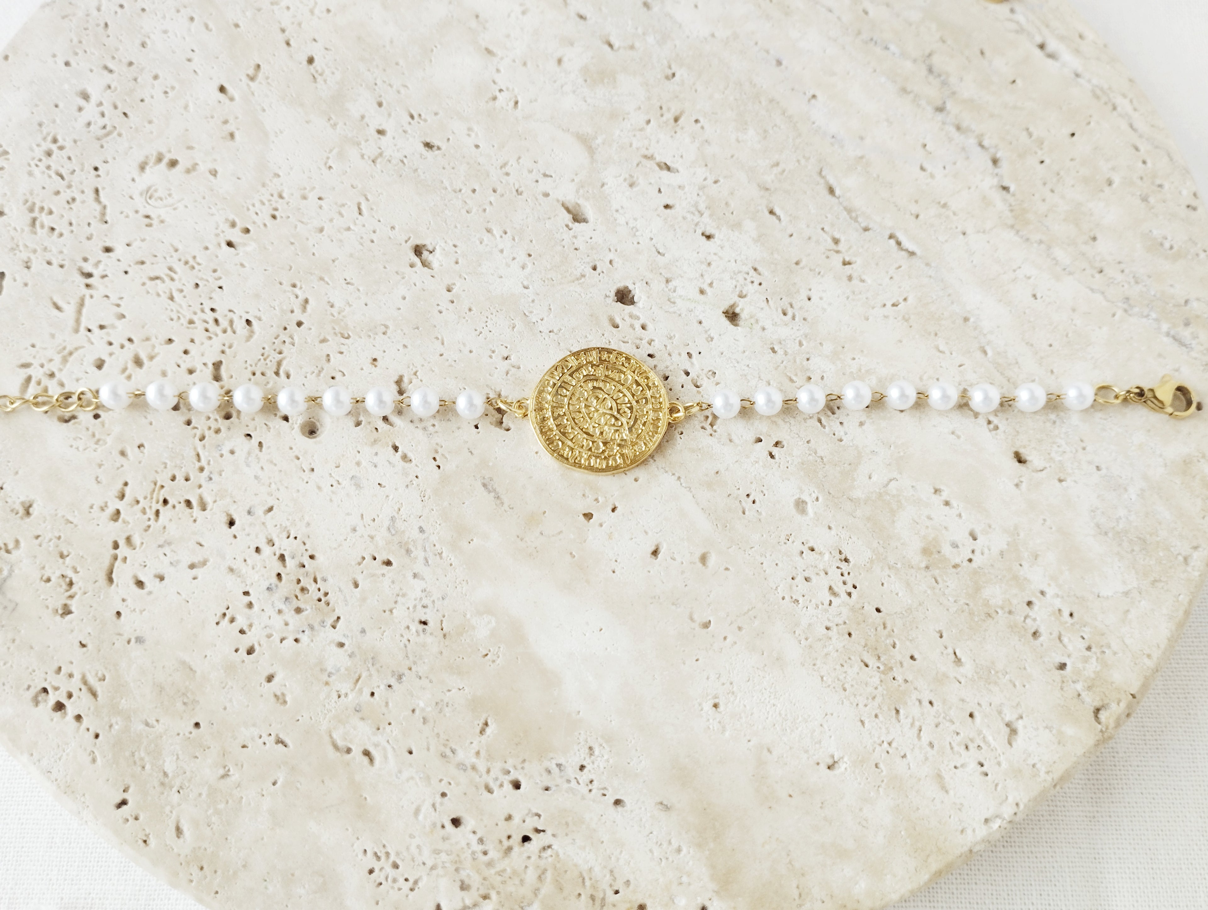 Bracelet chaîne perlée disque de Phaistos